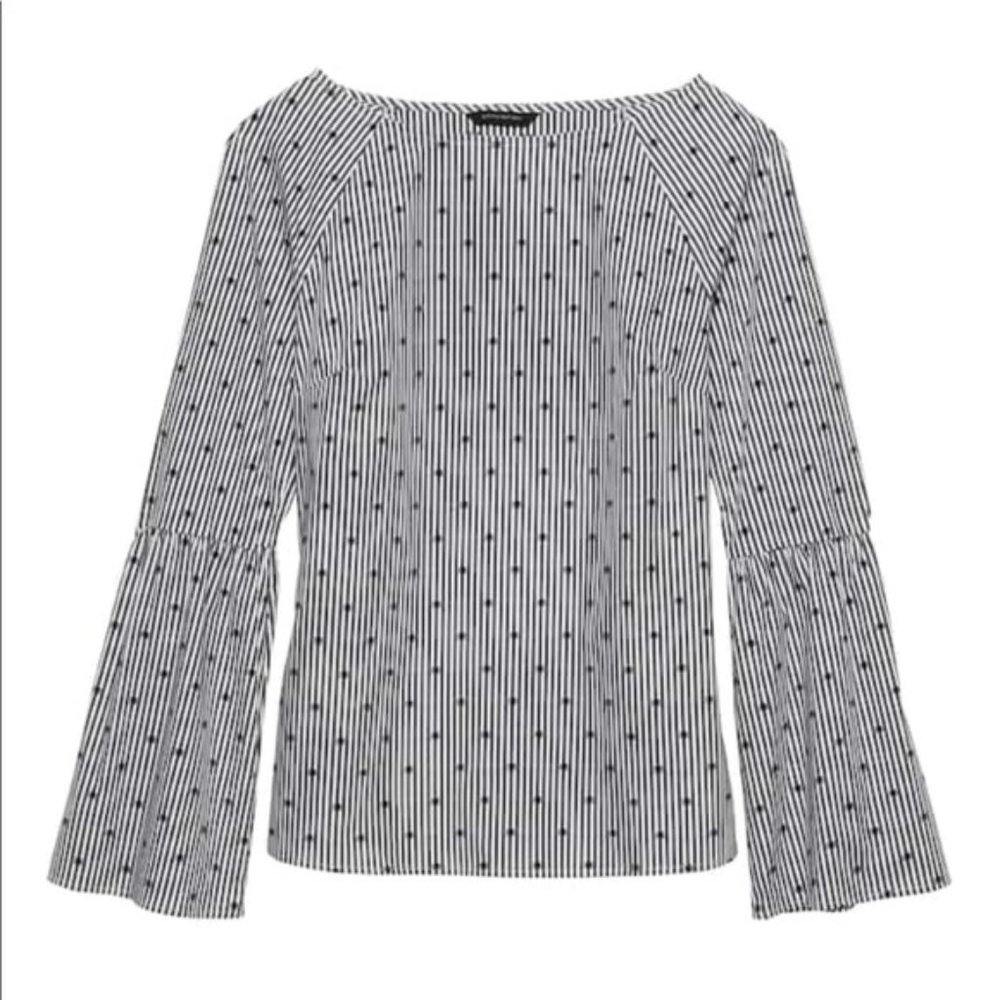 Banana Republic Striped Embroidered Dot Kristen Bell Sleeve Shirt